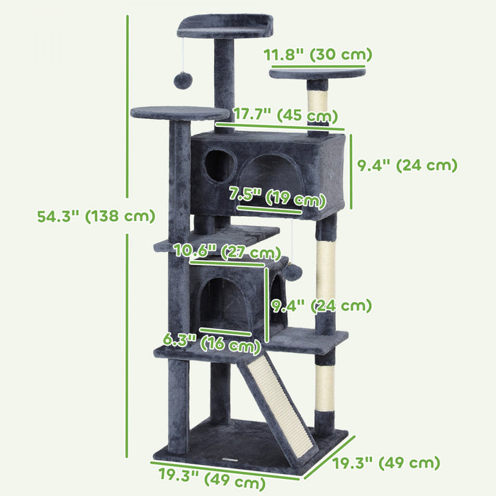 Pawhut 54\" Cat Tree, Cat Tower For Indoor Cats With Scratching Posts, Cat Condos, Bed, Platforms, Ra