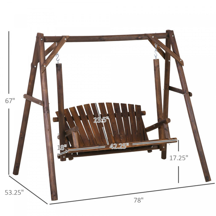 Outsunny 6.5' Outdoor Loveseat 2 Person Wood Porch Swing Carbonized