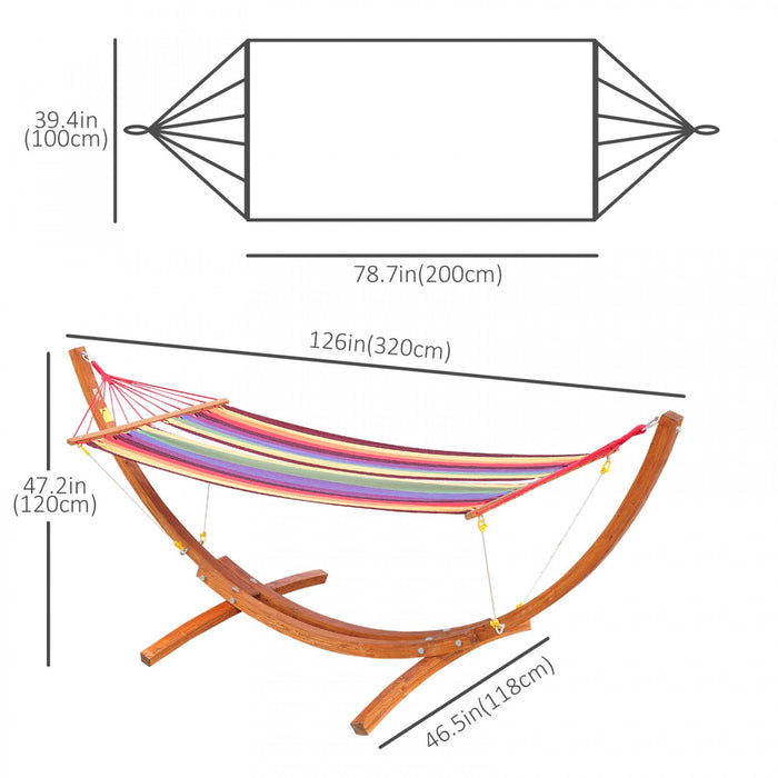 Outsunny 10' Outdoor Swing Hammock, Hammock With Wood Stand Rainbow Bed, Heavy Duty Roman Arc Hammoc