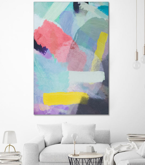 \"Brush Painting Texture Abstract In Blue Pink Yellow Green\" Giant Art 84x54 Wall Art