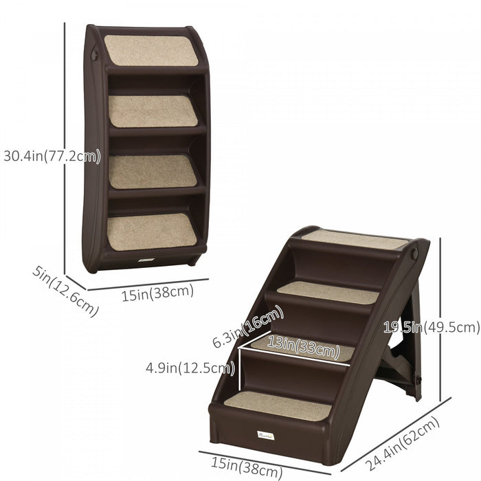 Pawhut 4-level Portable Dog Stairs, Foldable Dog Steps For Small Dogs, Lightweight Cat Steps, With N