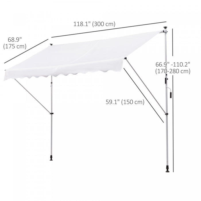 Outsunny 10x5ft Manual Retractable Awning, Patio Sun Shade Canopy Shelter With 5.6-9.2ft Support Pol