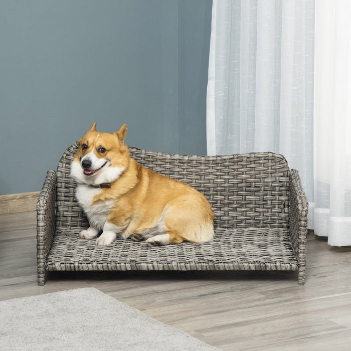 Pawhut Rattan Pet Sofa For Large & Medium Dogs, Indoor & Outdoor Raised Wicker Dog Bed, Cat Couch, W