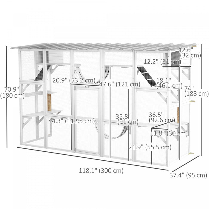 Pawhut Catio, Large Outdoor Cat Enclosure With Cat Condos, Platforms, Ladders, Doors, Weather-resist