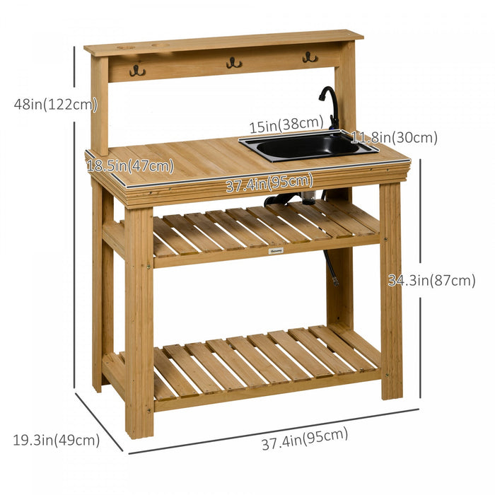 Outsunny Potting Benches For Outside With Faucet, Removable Sink, Shelves
