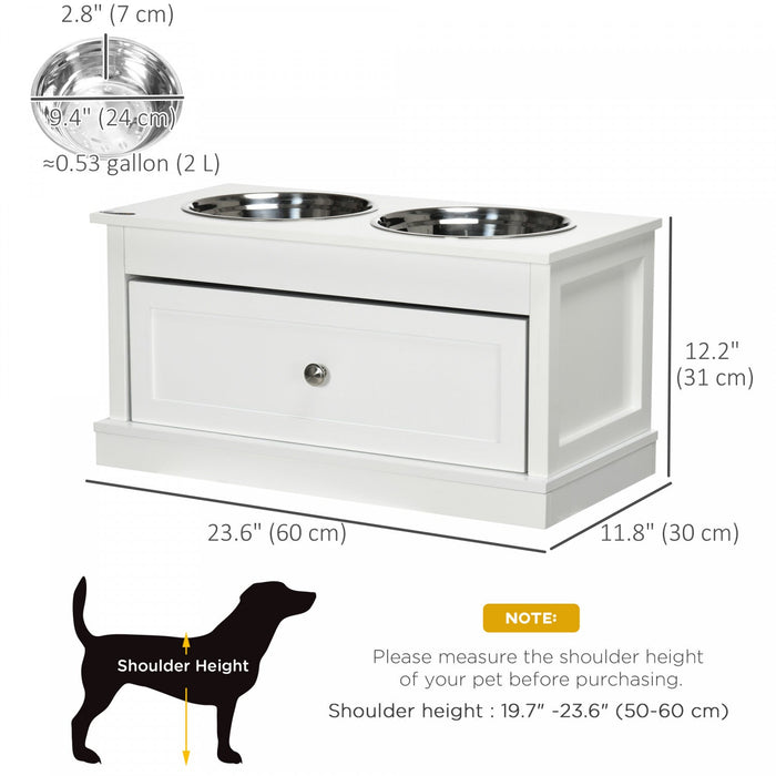 Pawhut Elevated Dog Bowls With Storage Drawer, Raised Dog Bowls With Stand, 2 Stainless Steel Bowls 
