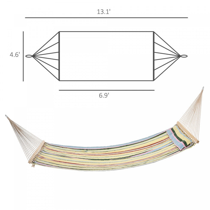 Outsunny 83\" Patio Double Hammock, Wide Outdoor Hammock Bed Striped Fits 2 People Sunbed Camping Han