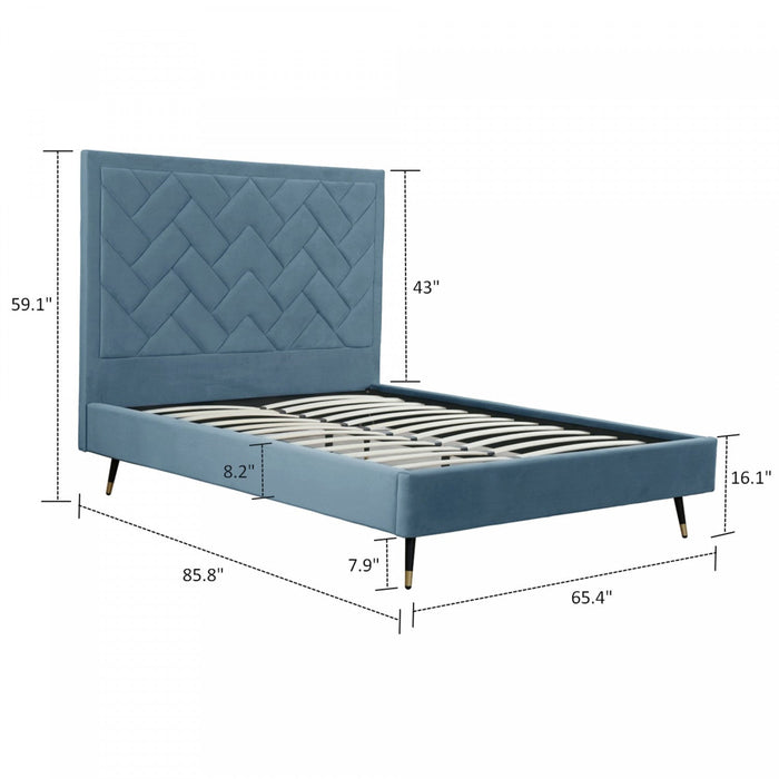 Crosby Modern Upholstered Velvet Queen Bed in Blue 
