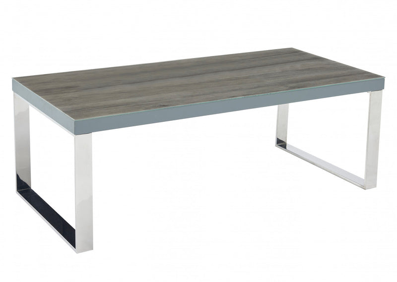 Sylph Coffee Table, Faux Wood & Stainless Steel 