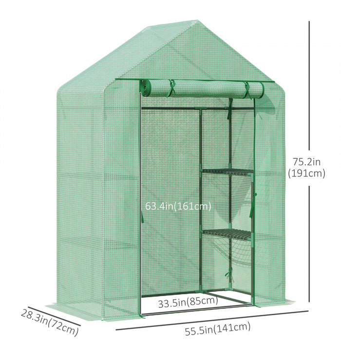 Outsunny Walk In Greenhouse For Outdoor, Portable Gardening Plant Grow House With 2 Tier Shelf, Roll