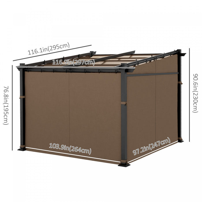 Outsunny 10' X 10' Metal Pergola W/ Retractable Canopy Roof, Coffee