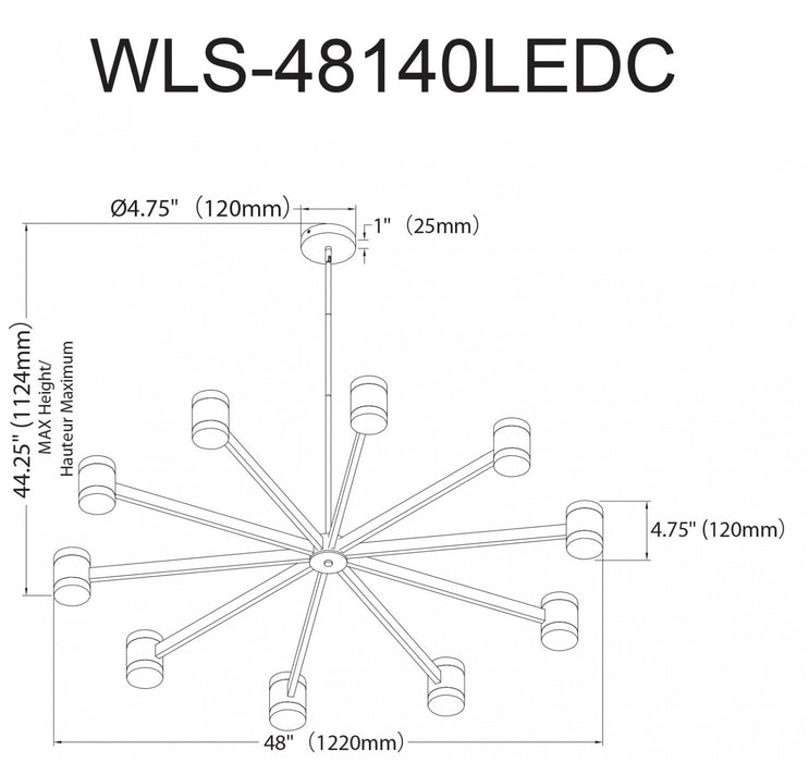 Dainolite Wilson Chandelier 140w Matte Black White Acrylic Diffuser Lamp