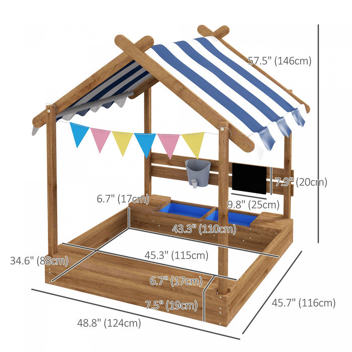 Outdoor Kids Sandbox With Cover, Liner, Blackboard, Toys, Seat, Flags, House Design, Kids Playset Fo