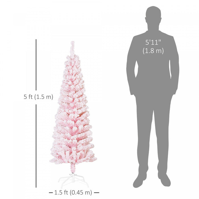 Homcom Snow Flocked Pencil Christmas Tree Slim Artificial Christmas Tree