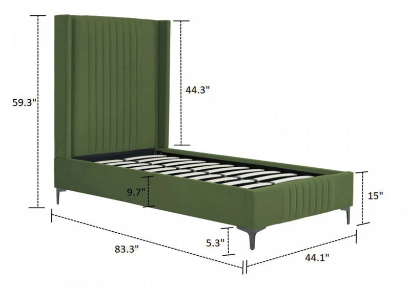 Promenade Mid-Century Modern Upholstered Velvet Twin Bed in Moss Green 