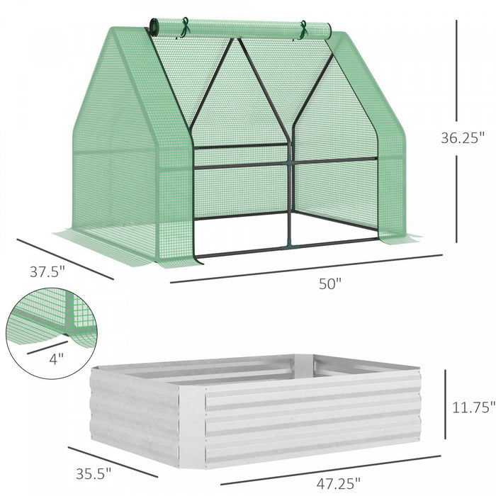 Outsunny Greenhouse With Raised Garden Bed, Steel Outdoor Planter Box With Plastic Cover, Roll Up Do