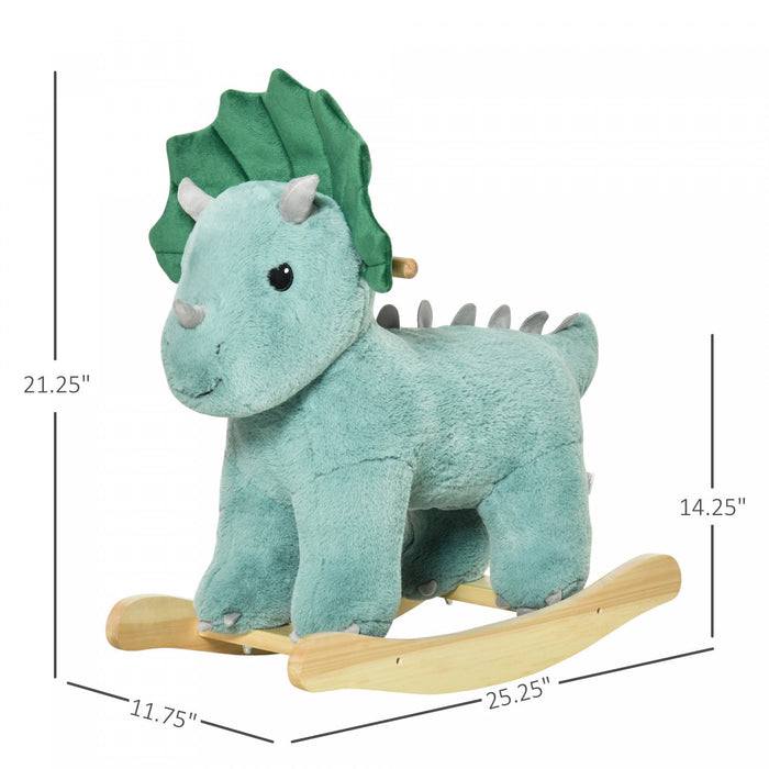 Qaba Kids Plush Ride-on Rocking Horse Triceratops-shaped Plush Toy Rocker With Realistic Sounds For 