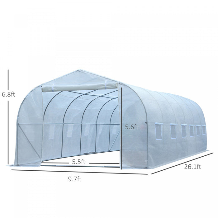 Outsunny 26'l X 10'w X 6.8' H Large Steeple Walk-in Greenhouse Outdoor Garden Plant Seed Tunnel Grow