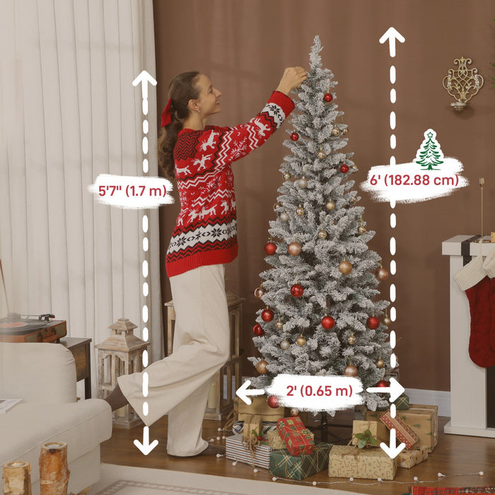 HOMCOM 6ft Frosted Christmas Tree with Dual Colour Light, Pencil Xmas Tree