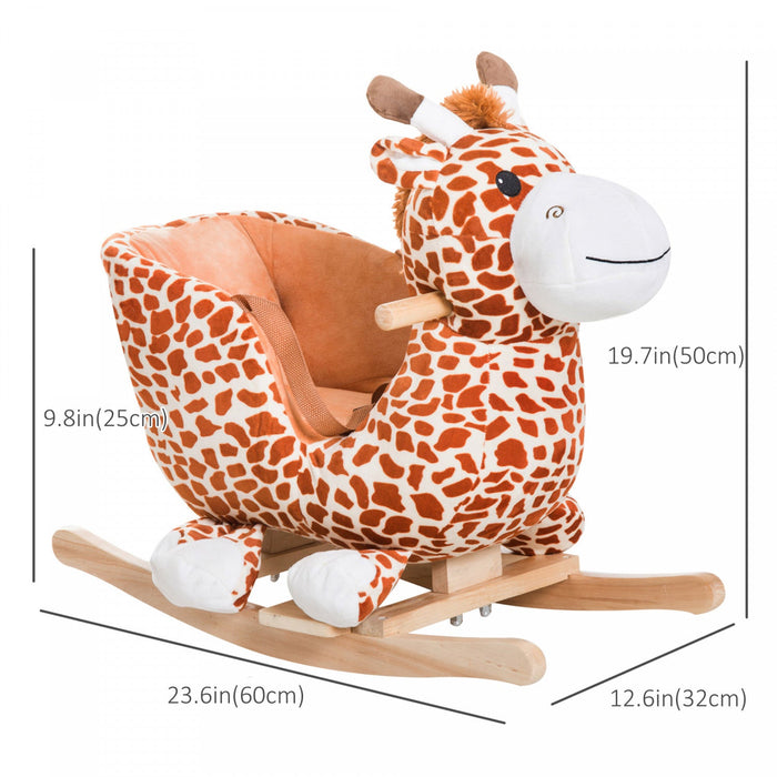 Qaba Wooden Plush Children Kids Rocking Horse Chair For Toddlers With Sound And Safety Belt, Giraffe
