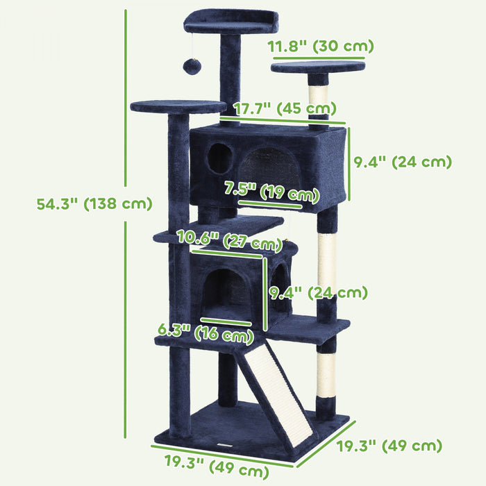 Pawhut 54\" Cat Tree, Cat Tower For Indoor Cats With Scratching Posts, Cat Condos, Bed, Platforms, Ra