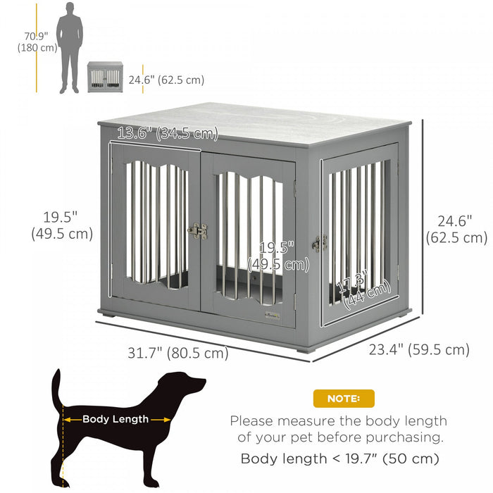 Pawhut Dog Crate Furniture, 32\" Dog Kennel Side End Table With Three Doors, Locks, Dog Cage For Indo