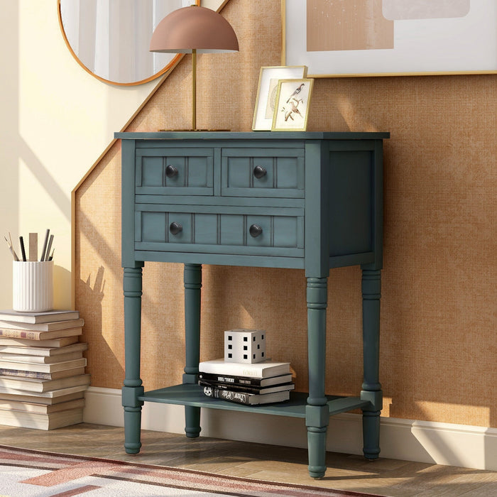Olivia Solid Wood Console Table With Drawers And Bottom Shelf - Blue 