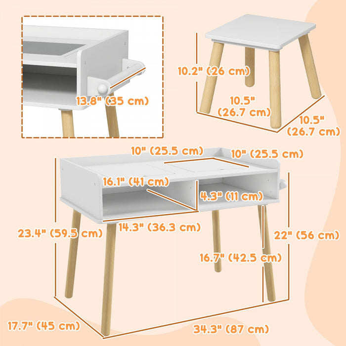 Qaba Kids Table And Chair Set, 3 In 1 Toddler Activity Table With Building Blocks Board, Paper Roll,