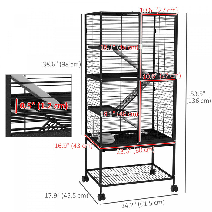 Pawhut Small Animal Cage With Wheels, Pet Playpen For Rat, Kitten, Ferrets, Chinchillas With Bottom 