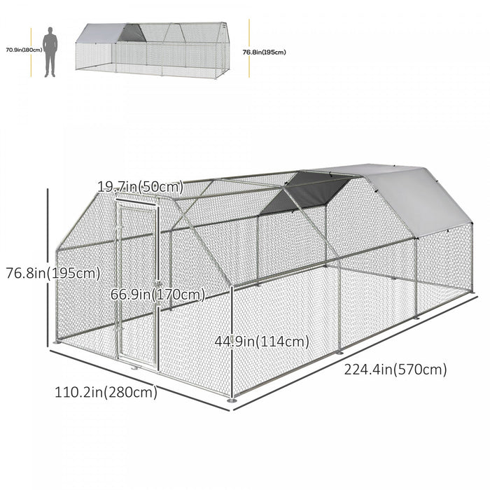 Pawhut 9.2' X 18.7' Metal Chicken Coop, Galvanized Walk-in Hen House, Poultry Cage Outdoor Backyard 