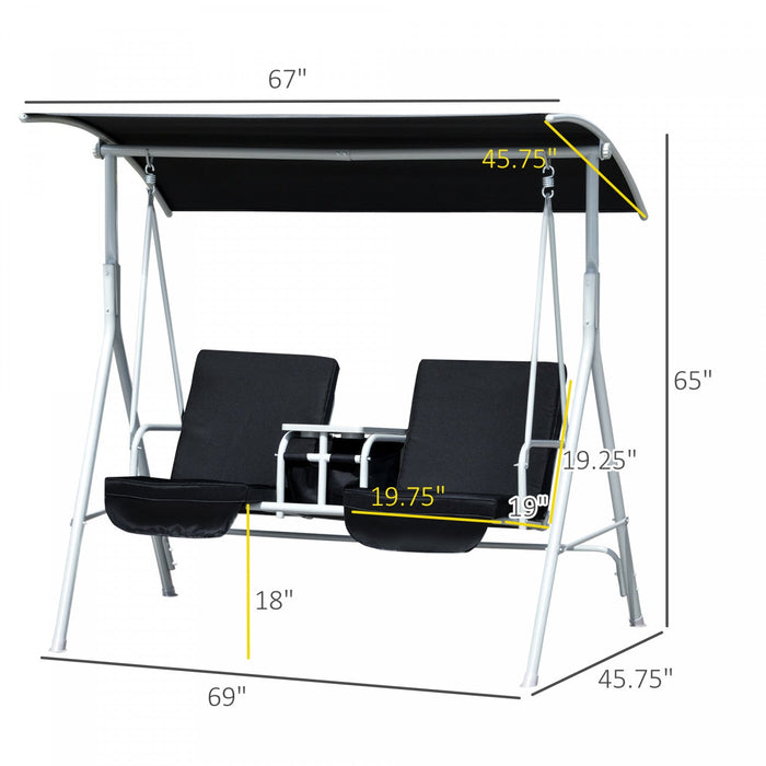Outsunny Double Outdoor Swing Chair 2 Person Covered Swing Porch Swing W/ Pivot Table And Storage Co