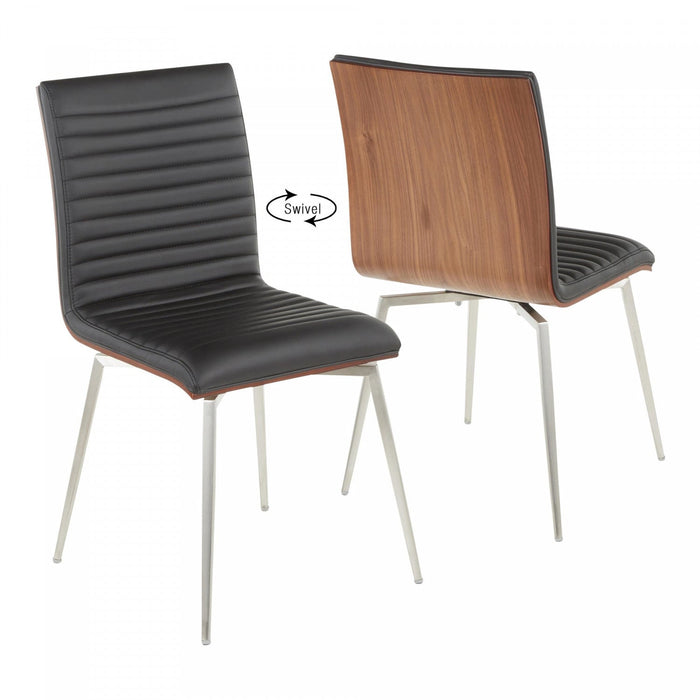 LumiSource Mason Black Faux Leather Contemporary Dining Accent Chair with Swivel - Set of 2