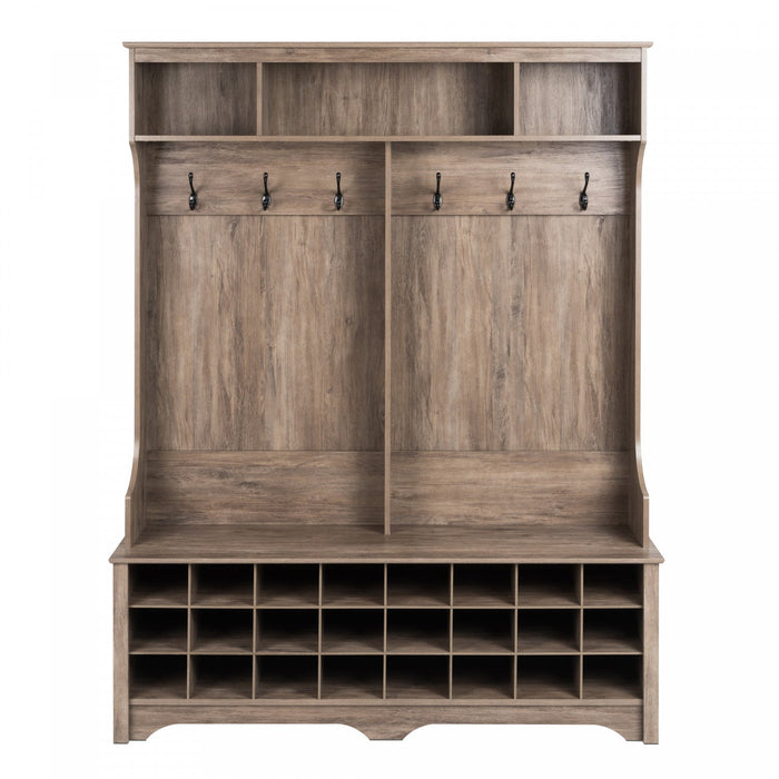 Hall Tree With 24 Shoe Cubbies - Drifted Grey