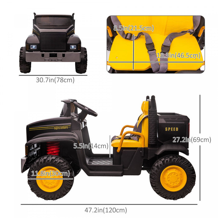 Aosom Two-seater Kids' Tractor With Detachable Bucket, 12v Battery Powered Ride-On Farm Truck With P