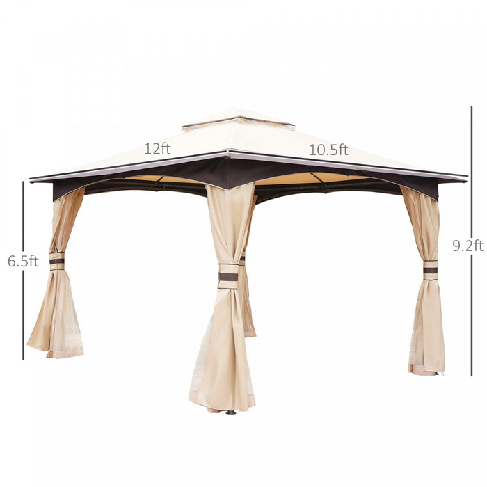 Outsunny 10.5'x 12' Soft Top Gazebo Canopy Tent W/ Double Roof, Eaves Design And Mesh Netting Sidewa