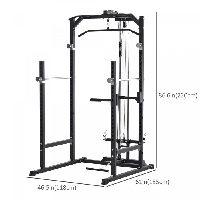 Soozier Power Cage, Power Rack With Lat Pulldown Attachment, Pull-up Bar, T Bar Row Landmine And Dip
