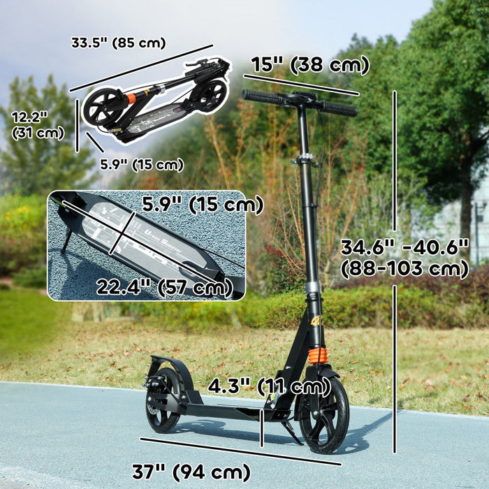 Qaba Kids Scooter, Foldable Kick Scooter With 4 Adjustable Heights, Shock Absorption, Double Brakes, Gift For Boys & Girls Ages 6–12 Years, Black