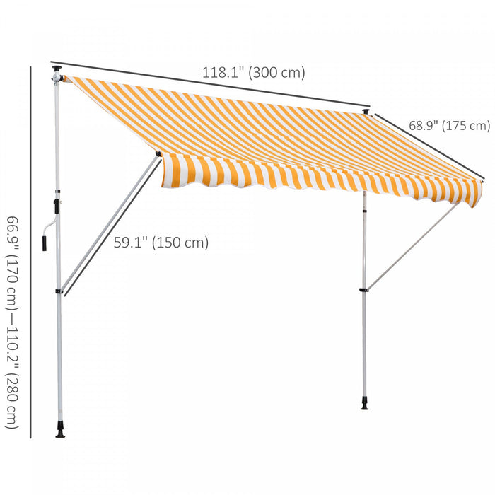 Outsunny 10x5ft Manual Retractable Awning, Patio Sun Shade Canopy Shelter With 5.6-9.2ft Support Pol