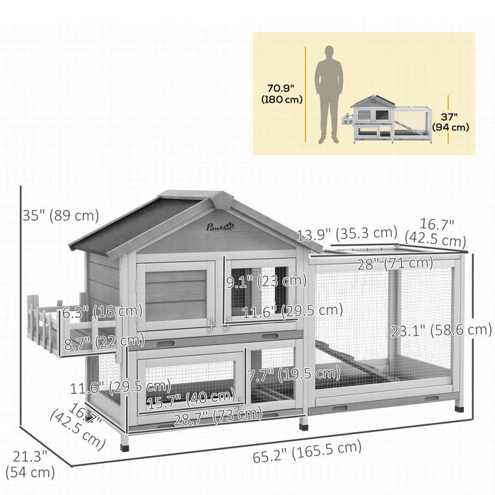 Pawhut 65\" Wooden Rabbit Hutch, Pet Playpen With Openable Roof, Bunny House Enclosure With Storage B