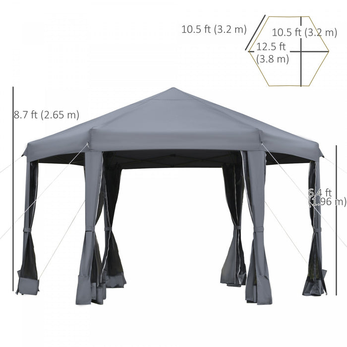Outsunny 12.5' Pop Up Gazebo Hexagonal Canopy Tent Outdoor Shelter Pavilion Sun Protection With Mesh