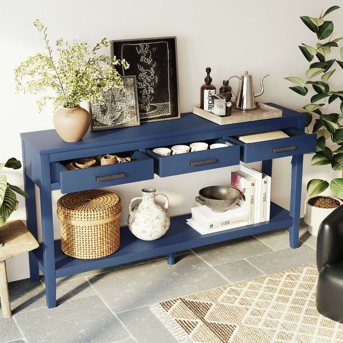 Emma 59.1'' Farmhouse Entryway Table with Drawers and Open Shelf,Blue Sofa Table  