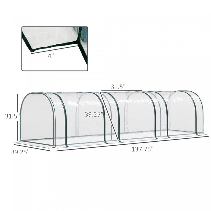 Outsunny 11.5' X 3' X 2.5' Portable Mini Tunnel Greenhouse With 3 Zipped Doors, Portable Small Green