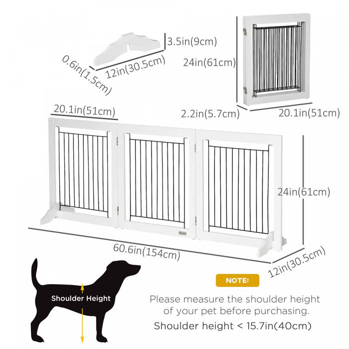 Pawhut Freestanding Pet Gate, Folding Dog Gate With 2 Support Feet, 24\" High, 3 Panels, For Small Do