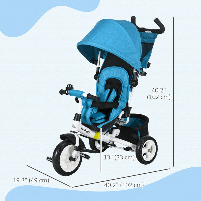 Qaba 6 In 1 Toddler Tricycle, Kids Trike With Foldable Canopy, Removable Parent-push Handle And Cove