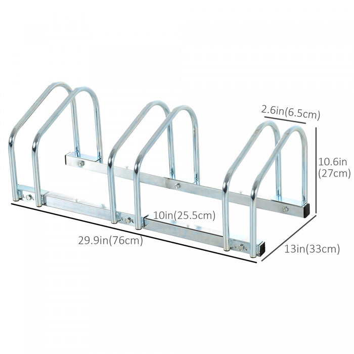 Soozier 3-bike Bicycle Floor Parking Rack Cycling Storage Stand Silver