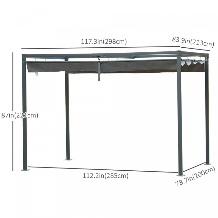 Outsunny 10' X7' Patio Pergola With Retractable Canopy, Outdoor Sun Shelter, Yard Shade, Grey