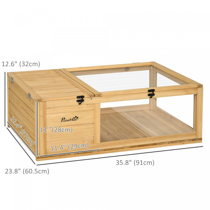 Pawhut Wood Tortoise House Indoor Outdoor Turtle Habitat Reptile Cage For Lizards, Geckos, 35.8\" X 2