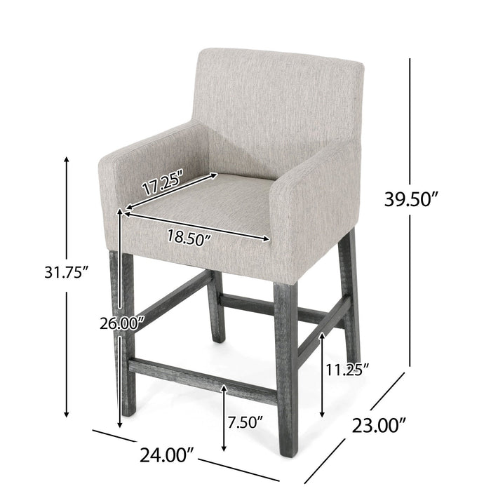 Griffith 26\" Seat Height Counter Stool With Upholstered Fabric And Solid Wood Legs - Light Grey 