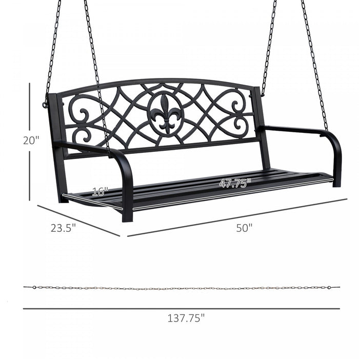 Outsunny 50\"l Steel Porch Swing Fleur-de-lis Patio Swing Chair Hanging Bench Outdoor 2-person Glider