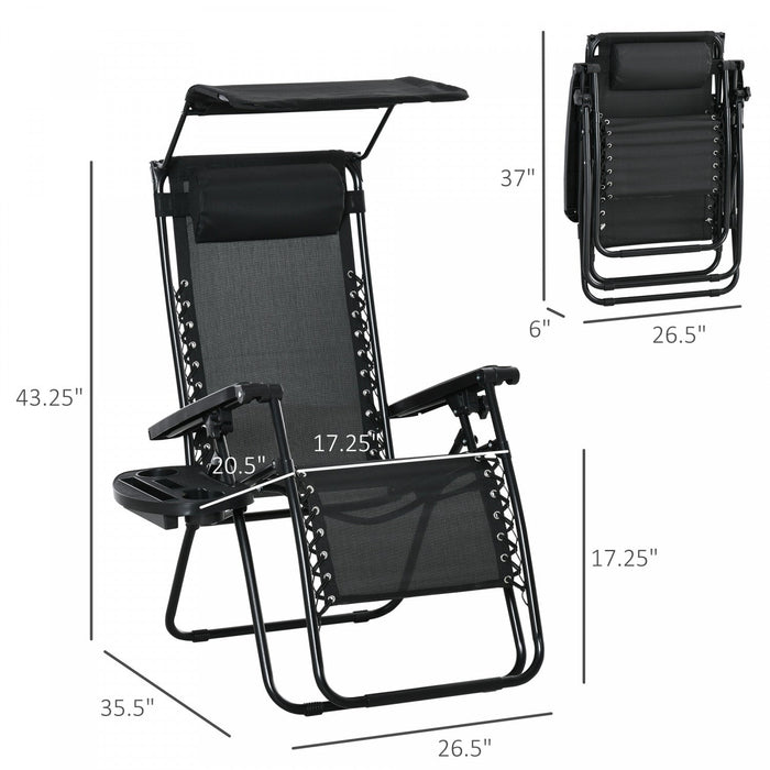 Outsunny 2 Piece Foldable Lounge Chair With Canopy Shade, Black
